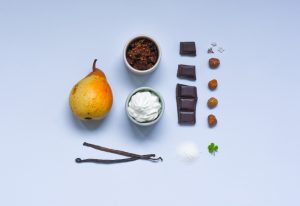 Leaf • Poire & Chocolat, recette de dessert à l'assiette - croquant, fondant et crémeux.